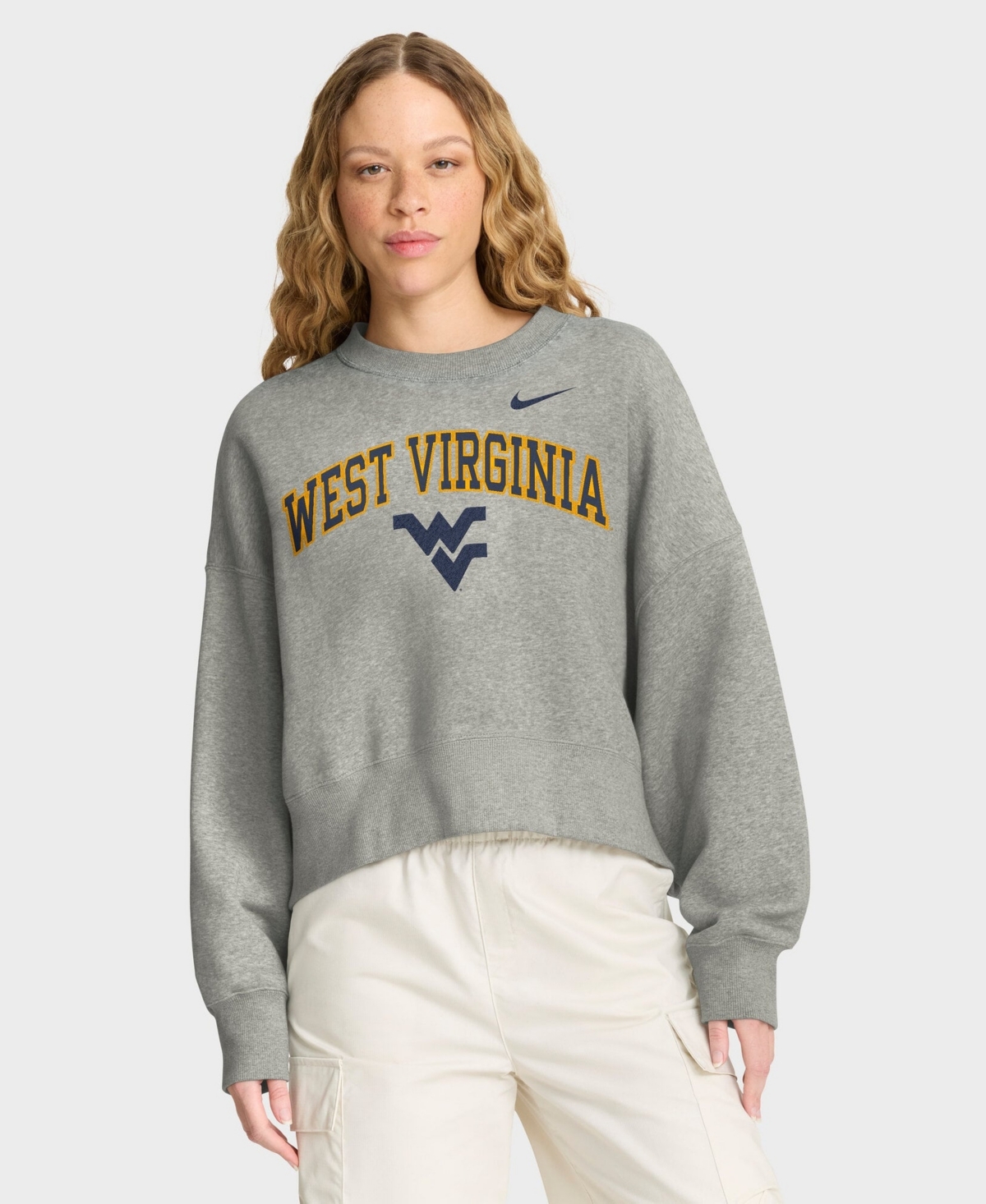 Nike Women's Heather Gray West Virginia Mountaineers Oversized Phoenix Arch Pullover Sweatshirt - Heather Gray