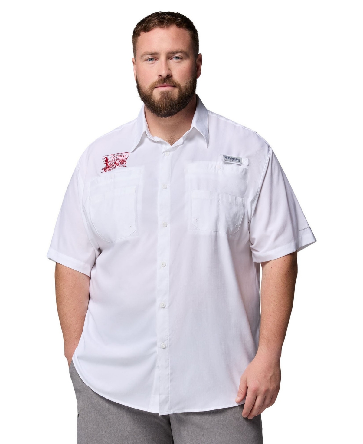 Columbia Men's White Oklahoma Sooners Big Tall Tamiami Omni-Shade Button-Down Shirt - White