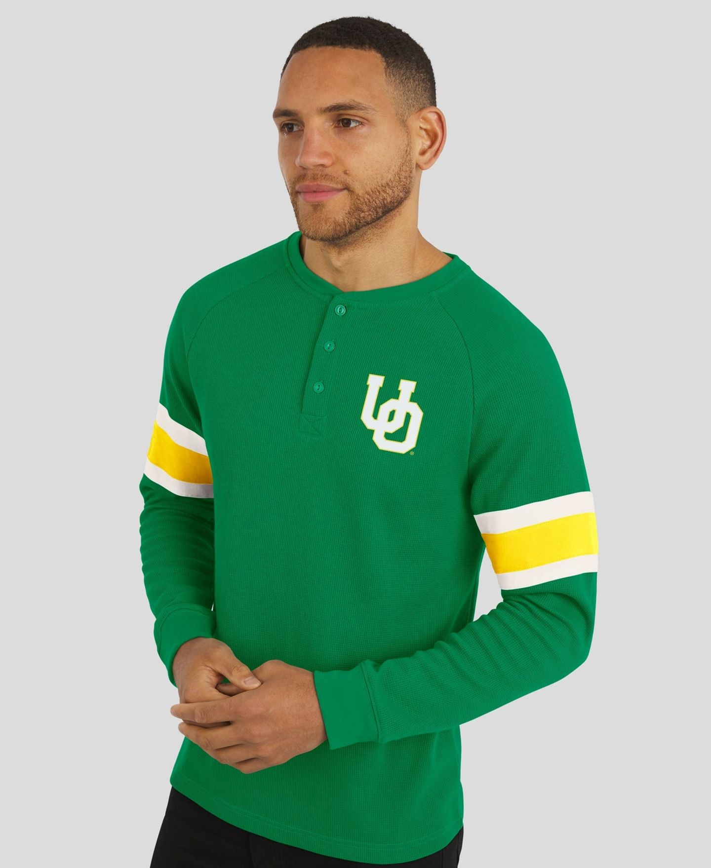 Мужская футболка Darius Rucker Collection By Fanatics Green Oregon Ducks Waffle-Knit Raglan Long-Sleeve Henley — фото 4