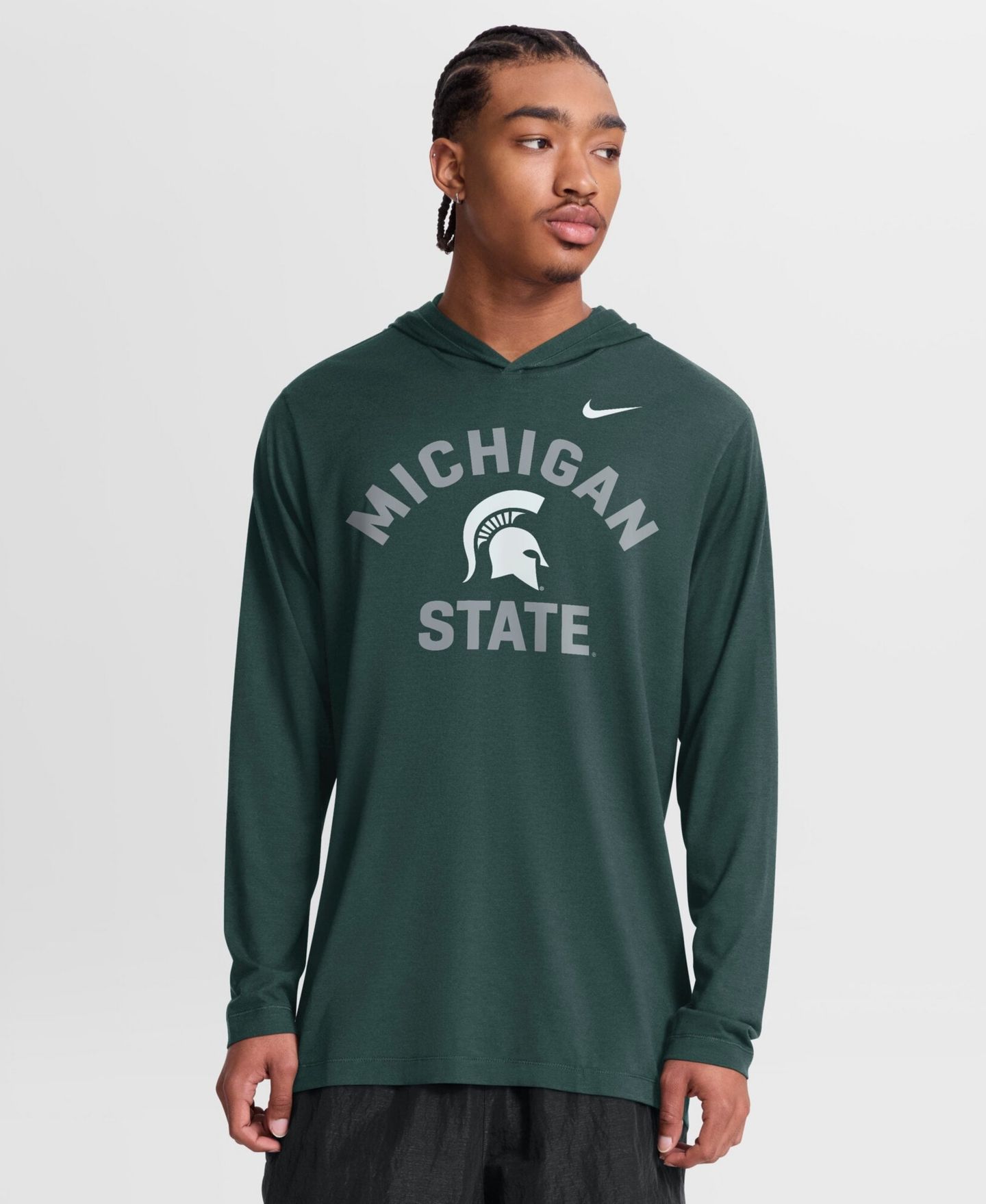Мужская футболка Nike Green Michigan State Spartans Primetime Arch Tri-Blend Dri-FIT Long-Sleeve Hooded — фото 1