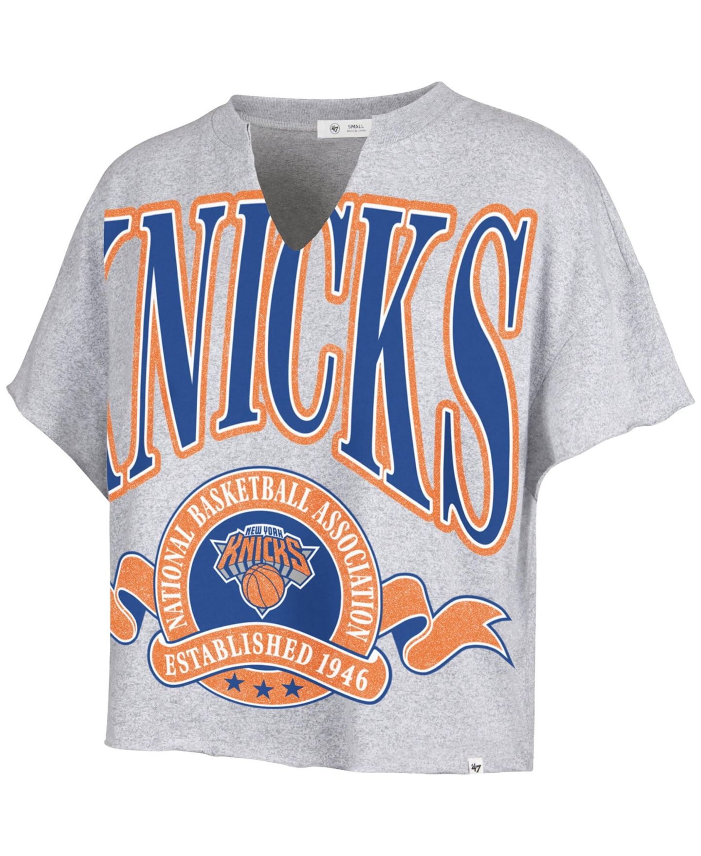 Женская футболка '47 Brand Gray New York Knicks Banners Out Oversized Notch Neck — фото 1