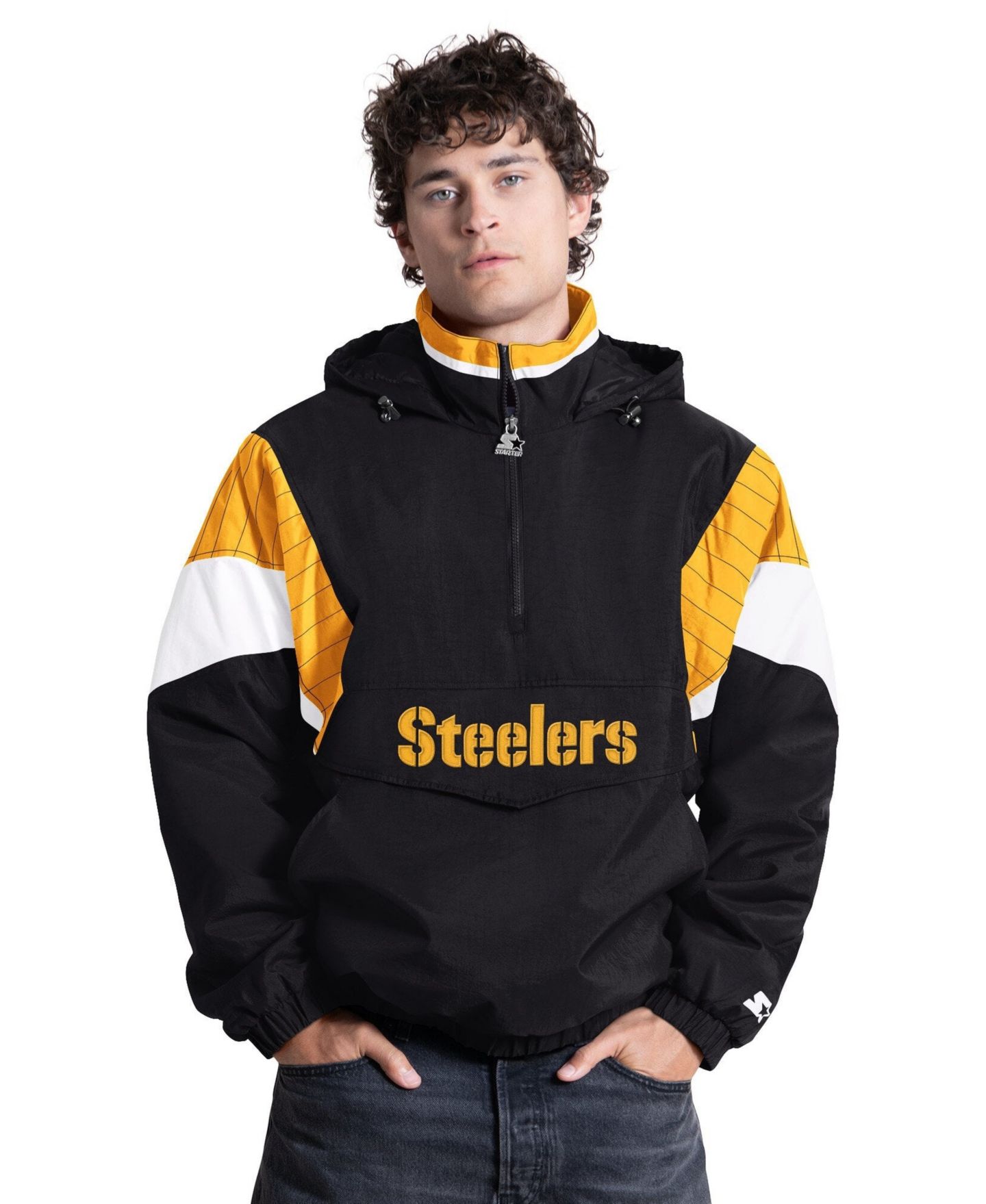 Мужская куртка Starter Black Pittsburgh Steelers The Throwback Half-Zip Hooded — фото 1