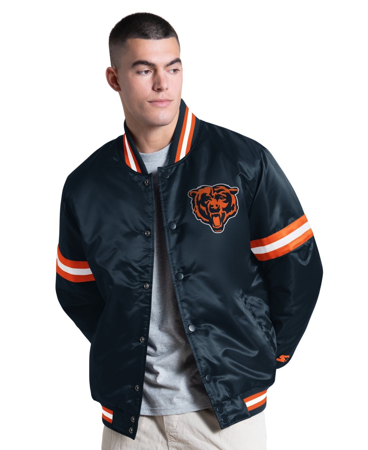 Starter Men's Navy Chicago Bears Courtside Varsity Full Snap Jacket - Navy, Orange