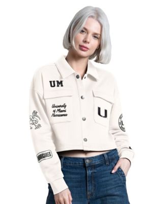 Women's Cream Miami Hurricanes Anchor Full Snap Cropped Shacket