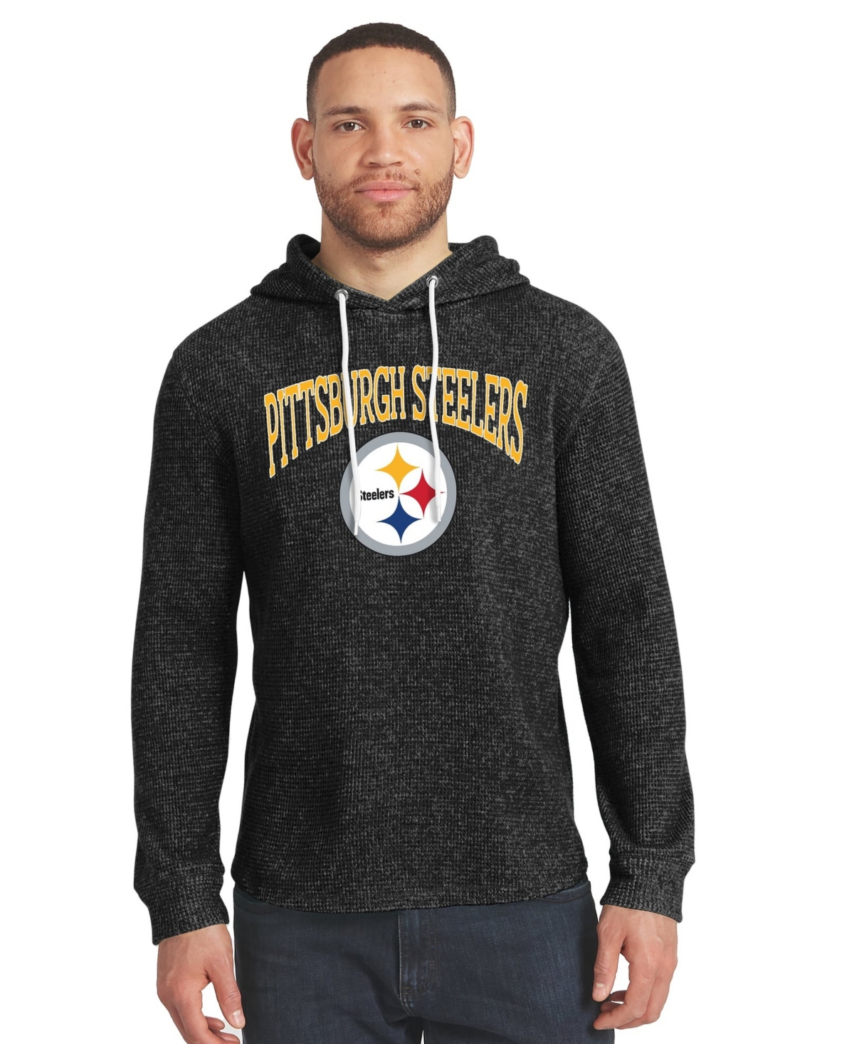 Darius Rucker Collection By Fanatics Men's Black Pittsburgh Steelers Waffle Knit Hooded Tri-Blend Long-Sleeve Sweatshirt - Black