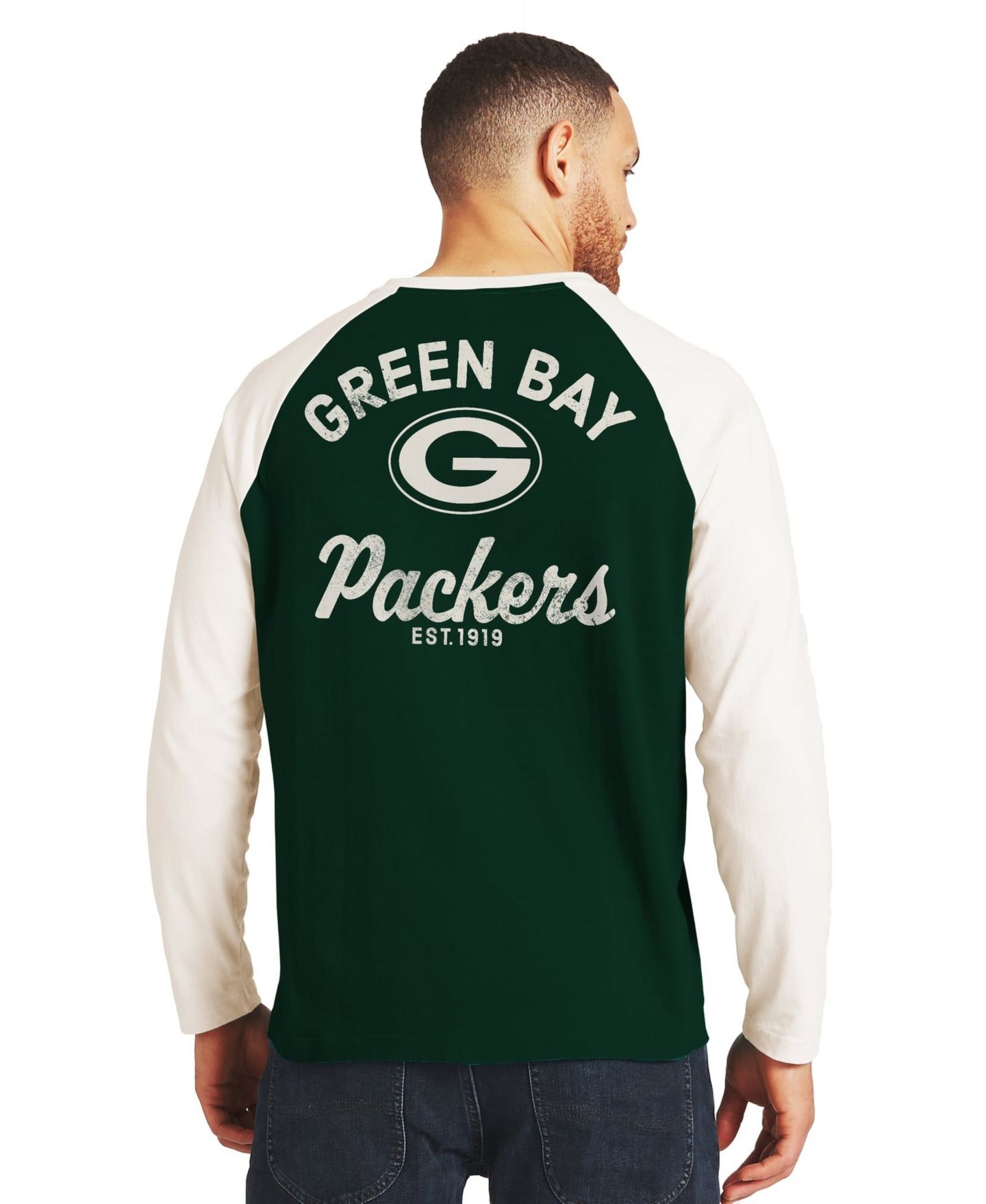 Мужская футболка Darius Rucker Collection By Fanatics Green/Cream Green Bay Packers Henley Long-Sleeve — фото 2