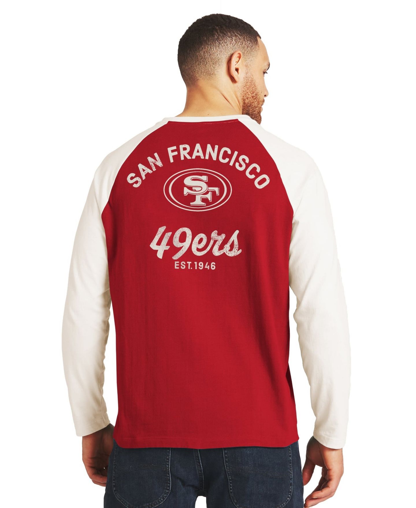 Мужская футболка Darius Rucker Collection By Fanatics Scarlet/Cream San Francisco 49ers Henley Long-Sleeve — фото 2