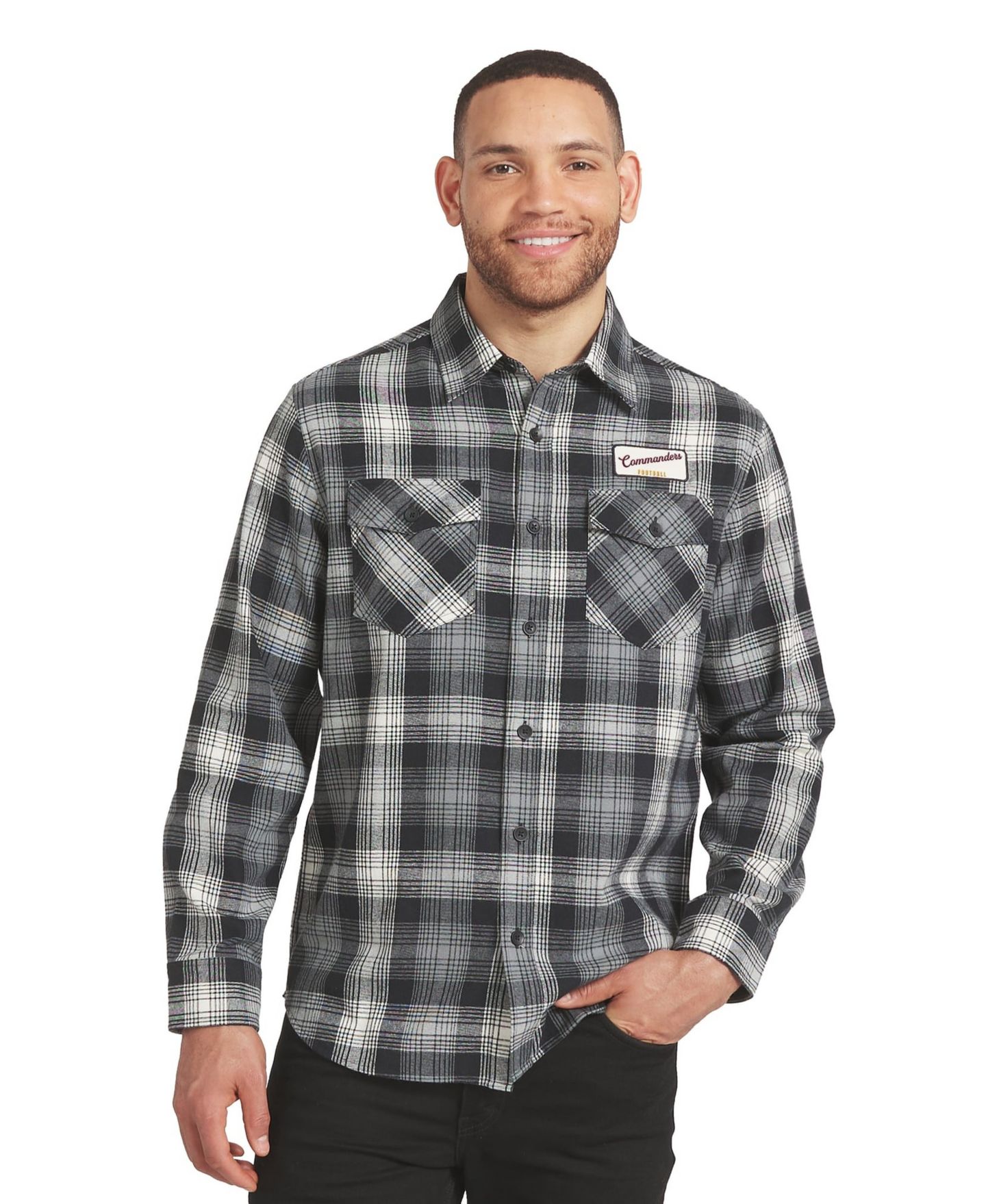 Мужская рубашка Darius Rucker Collection By Fanatics Black Washington Commanders Plaid Button-Up Flannel — фото 1