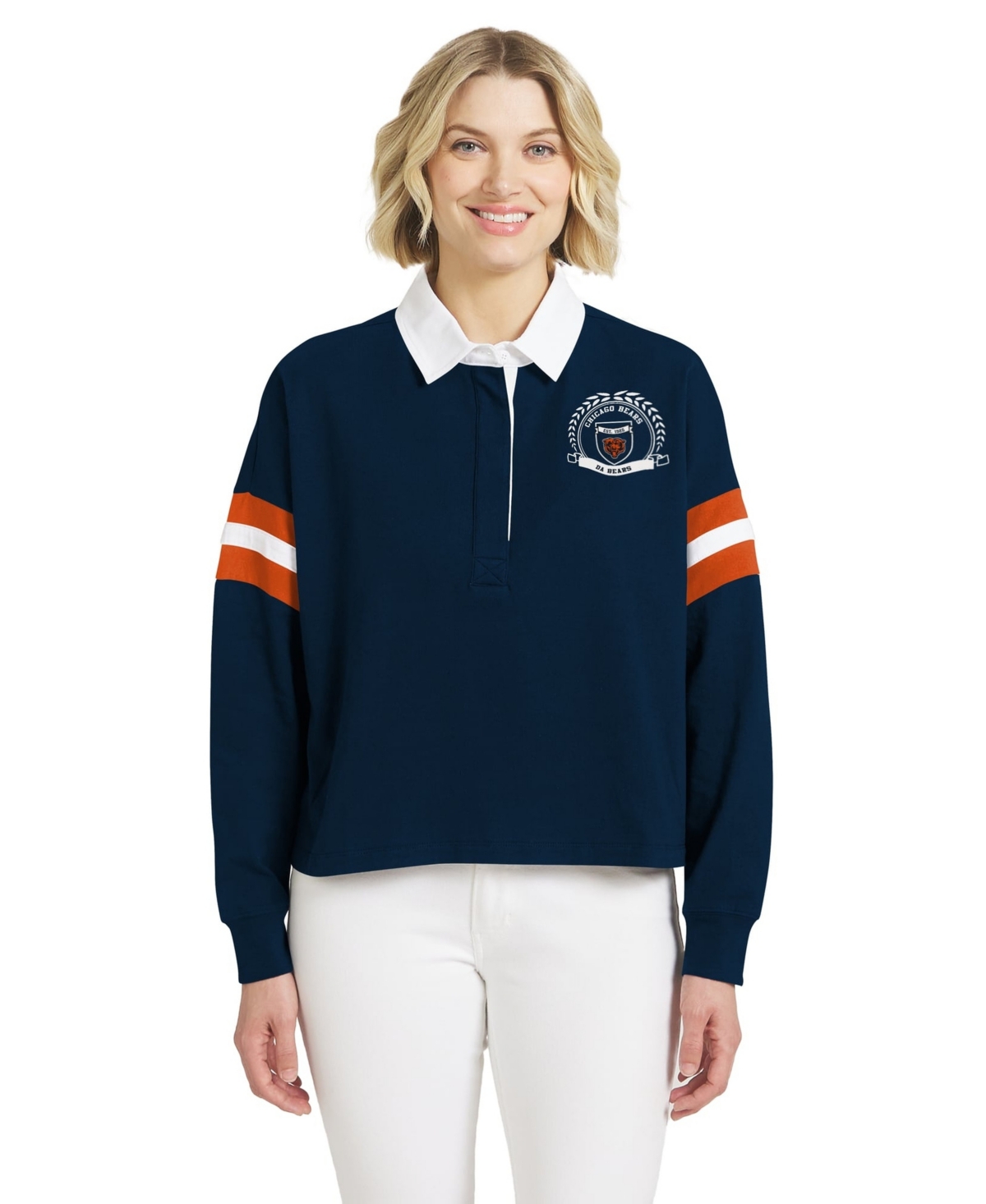 Wear by Erin Andrews Women's Navy Chicago Bears Rugby Long-Sleeve T-Shirt - Navy