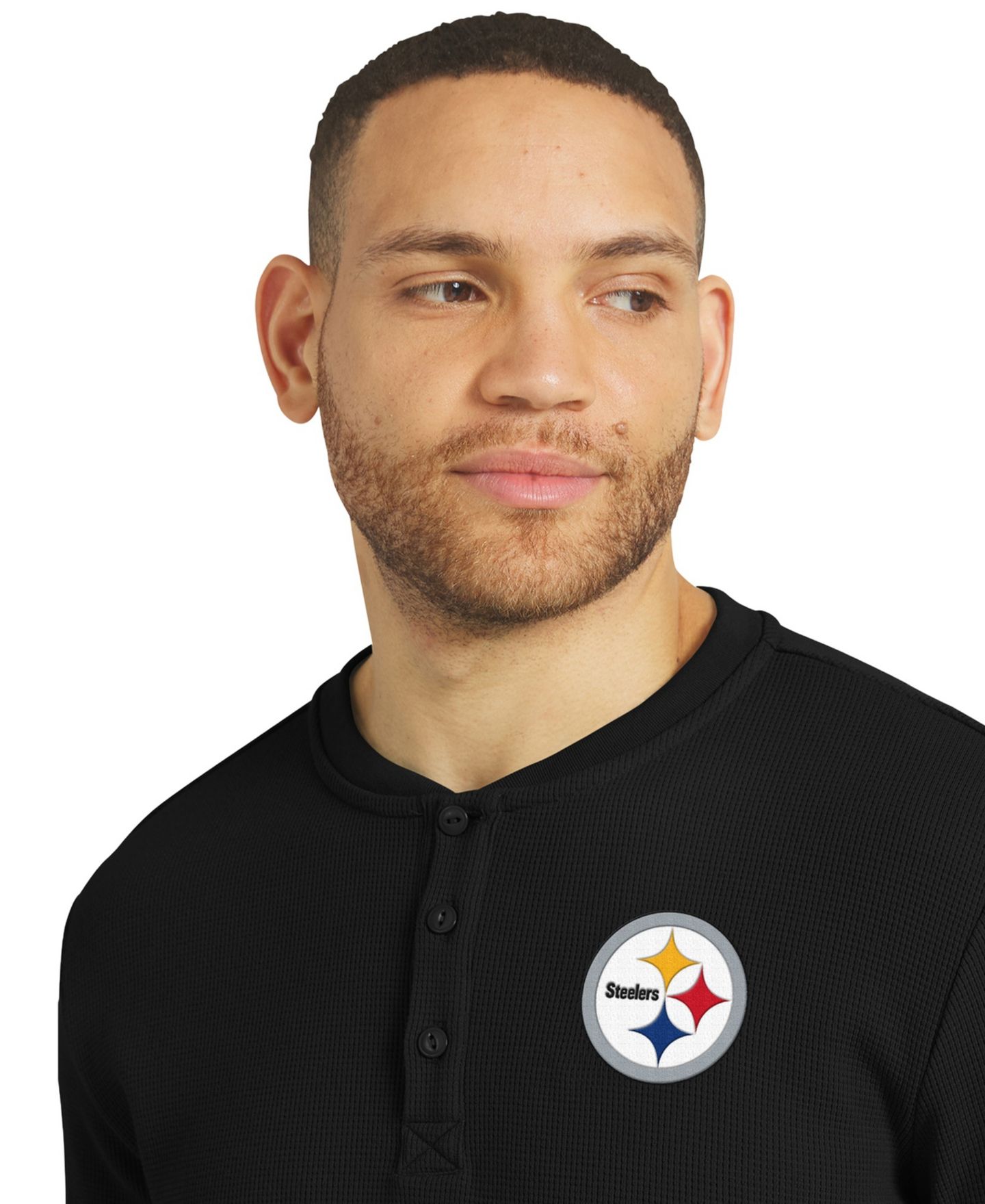 Мужская футболка Darius Rucker Collection By Fanatics Black Pittsburgh Steelers Waffle-Knit Henley Long-Sleeve — фото 5