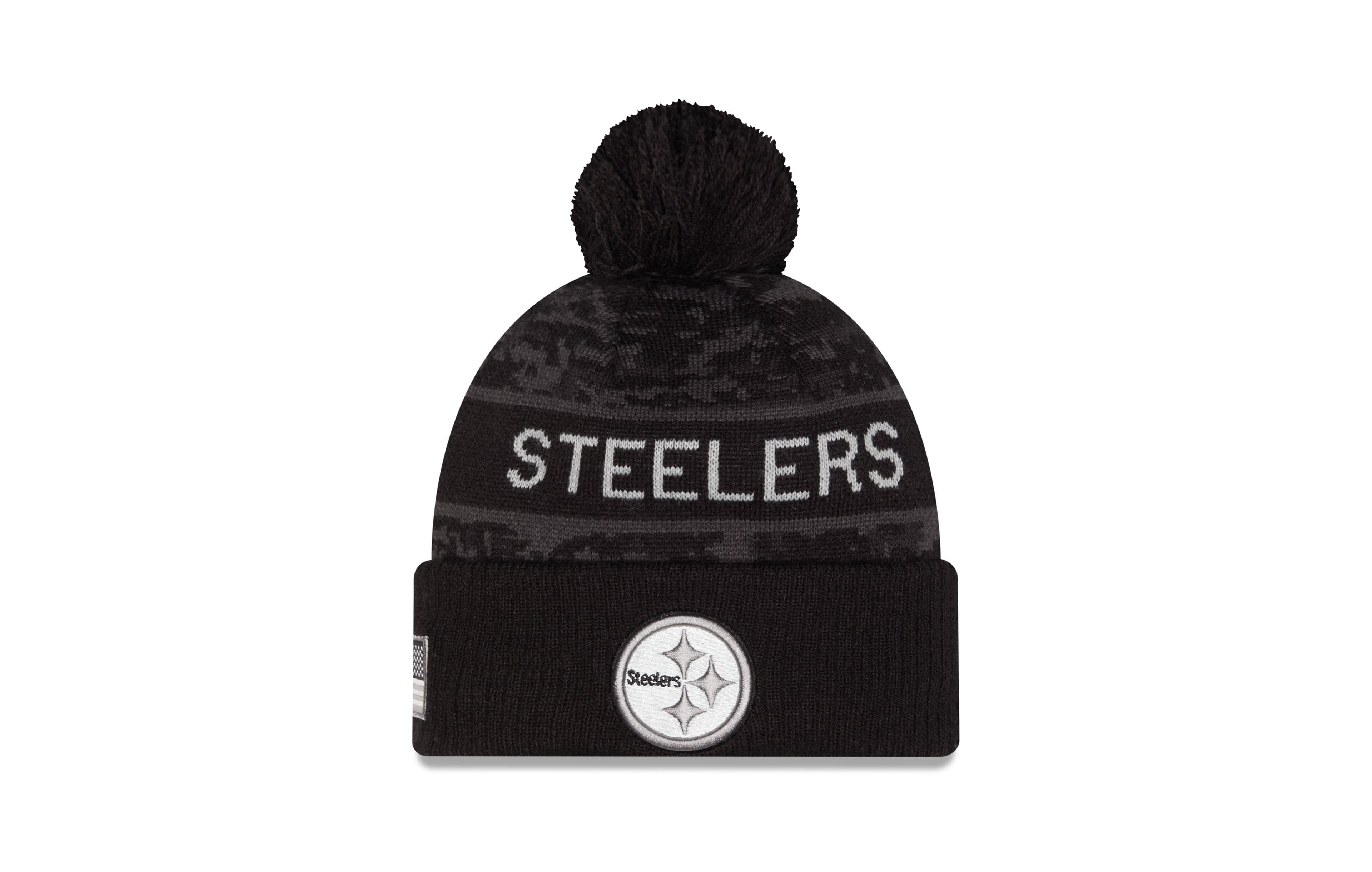 New Era Men's Black Pittsburgh Steelers 2026 Salute To Service Cuffed Knit Hat with Pom
