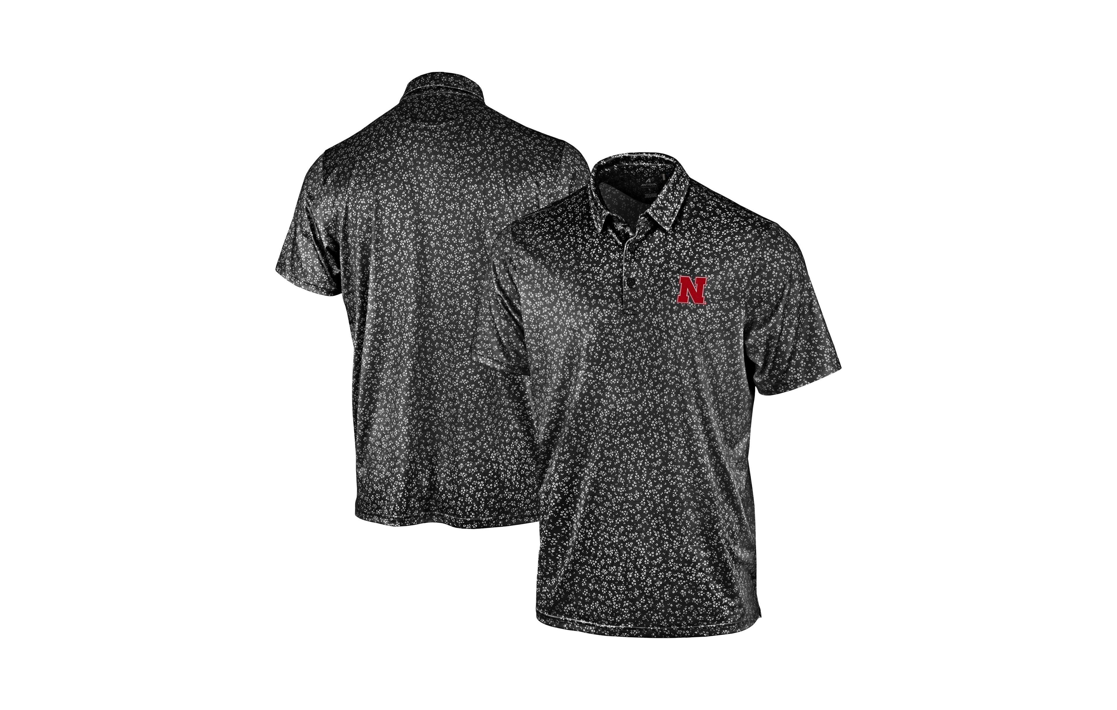 Antigua Men's Black Nebraska Huskers Mono Floral Polo Shirt