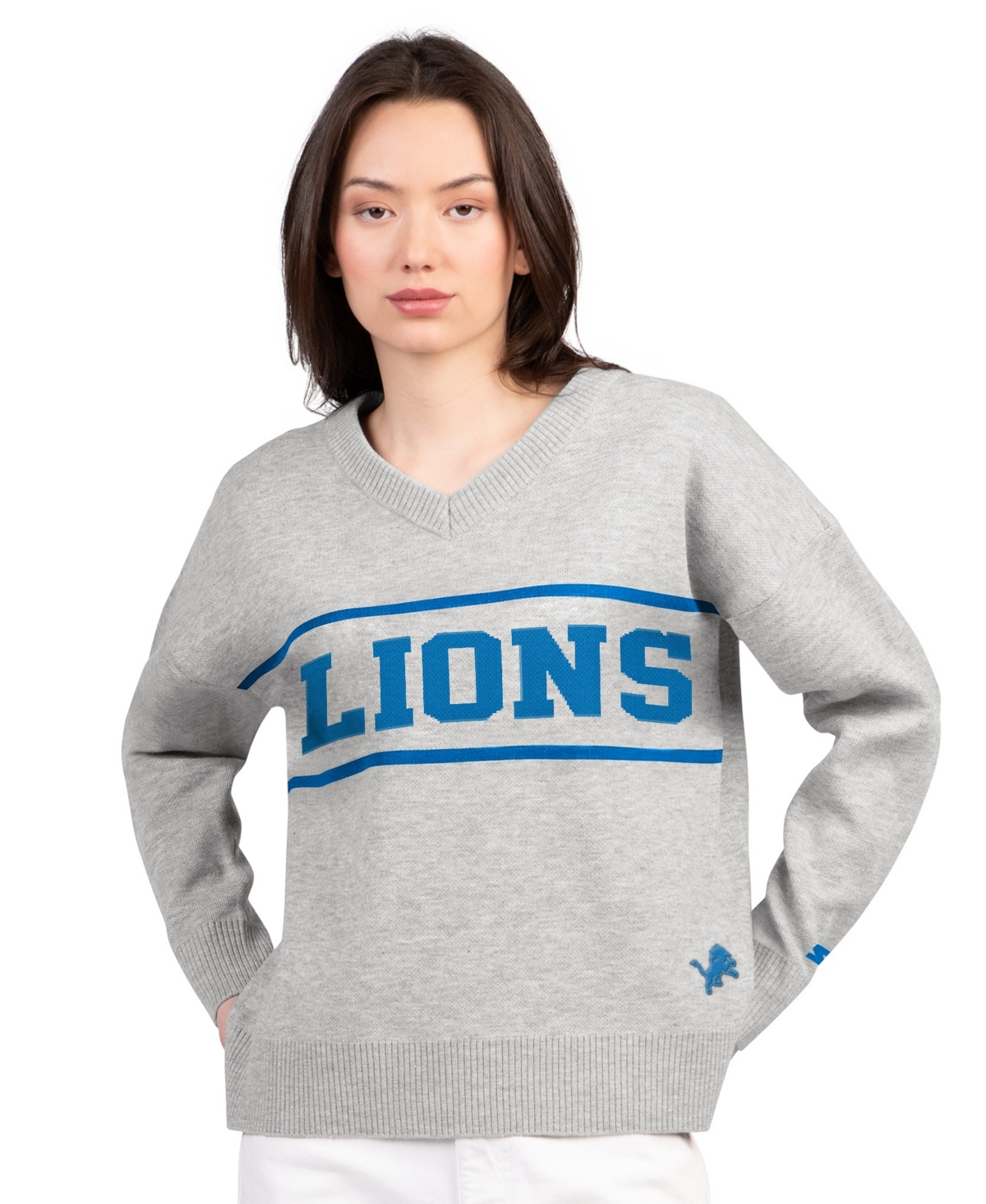 Starter Women's Gray Detroit Lions Best Shot V-Neck Sweater - Gray