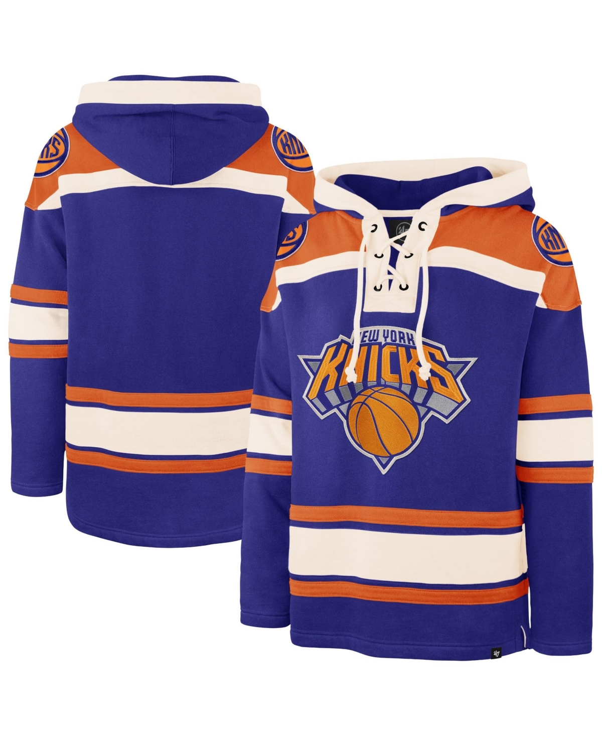 '47 Brand Men's Blue New York Knicks Big Tall Lacer Hoodie - Blue, Orange