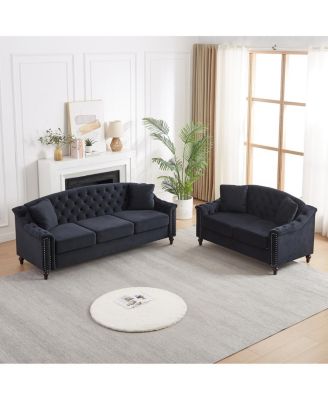 Velvet Chesterfield Sectional Sofa, 3+2 Seater with Button-Tufted Back