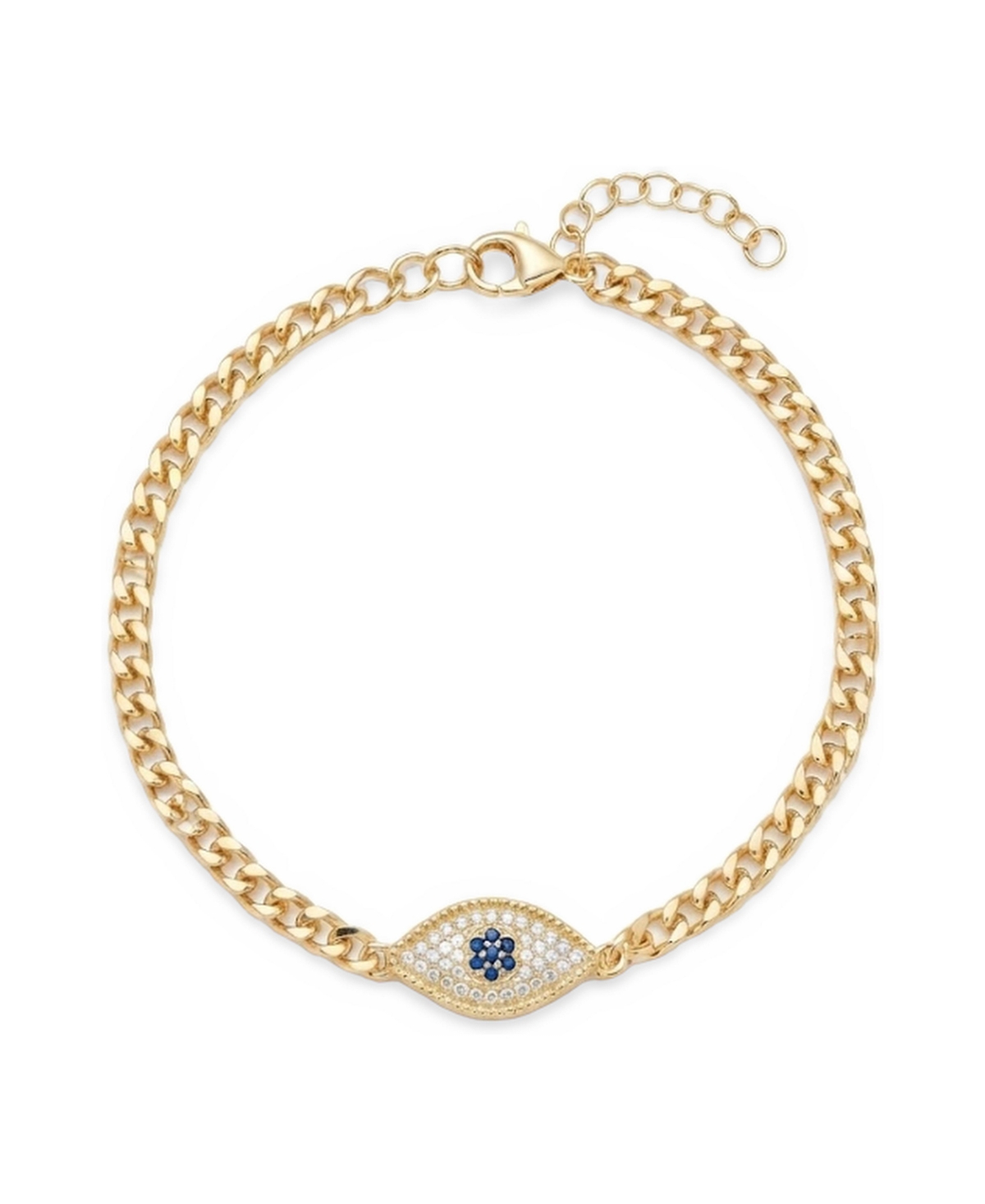 Etoielle Evil Eye Silver Curb Chain Bracelet with Cz and Created Blue Sapphires 7 inches Bracelets - Gold