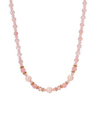 Gold-Tone Pink Multi Bead Necklace
