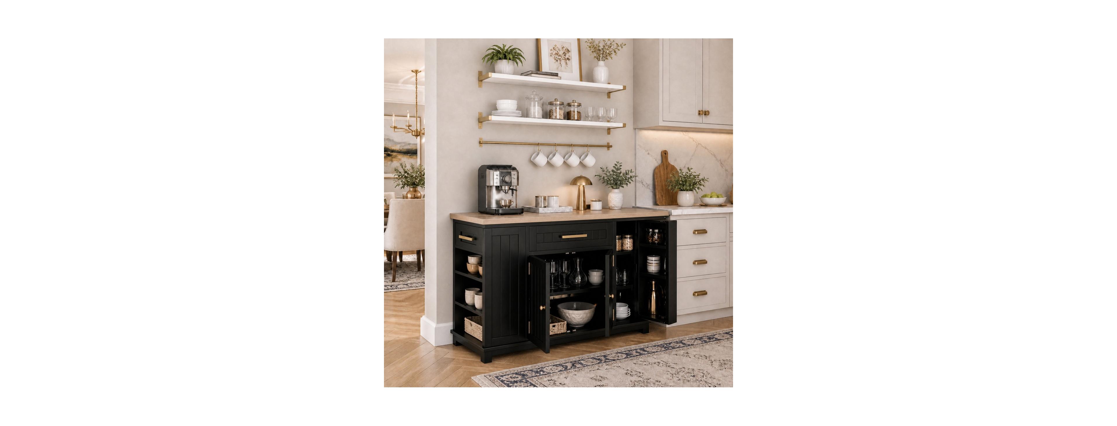 Streamdale Furniture 52" Kitchen Island Cabinet with Storage, Rubber Wood Top