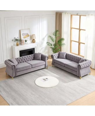 Chesterfield 3+3 Seater Sofa with Metal Legs and 2 Pillows