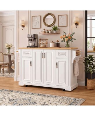 54" Large Rolling Kitchen Island with Drop Leaf and Storage