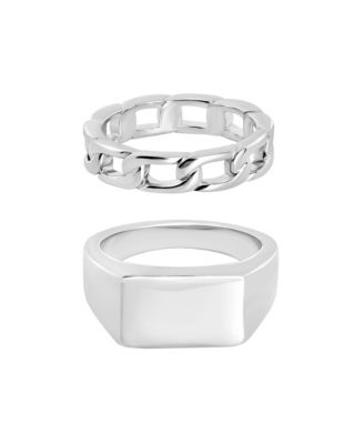 Men's Silver-Tone Signet and Chain Link Rings, 2-Piece Set