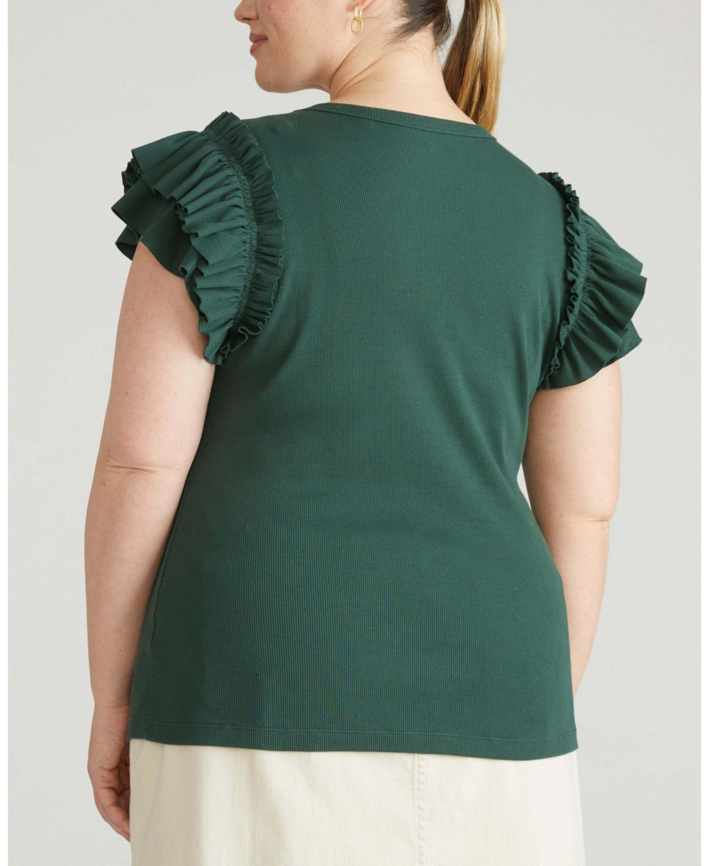 Женский топ Universal Standard Plus Size Magnolia V-Neck Ribbed Ruffle, цвет: Conifer — фото 2