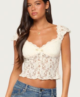Women's Haile Lace Short-Sleeve V-Neck Crop Top