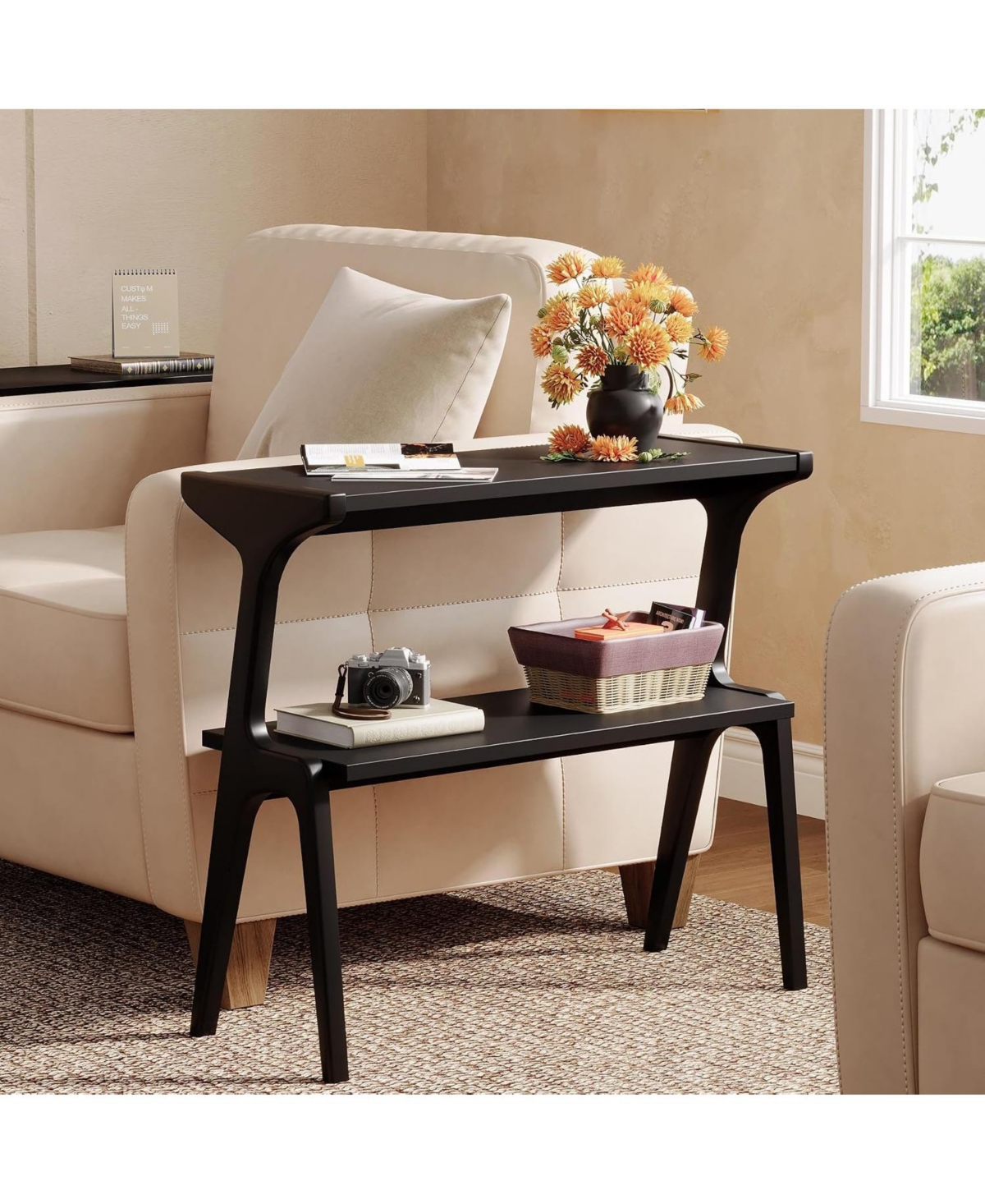 Tribesigns Solid Wood End Table, Slim Bedside Table for Small Spaces - Black