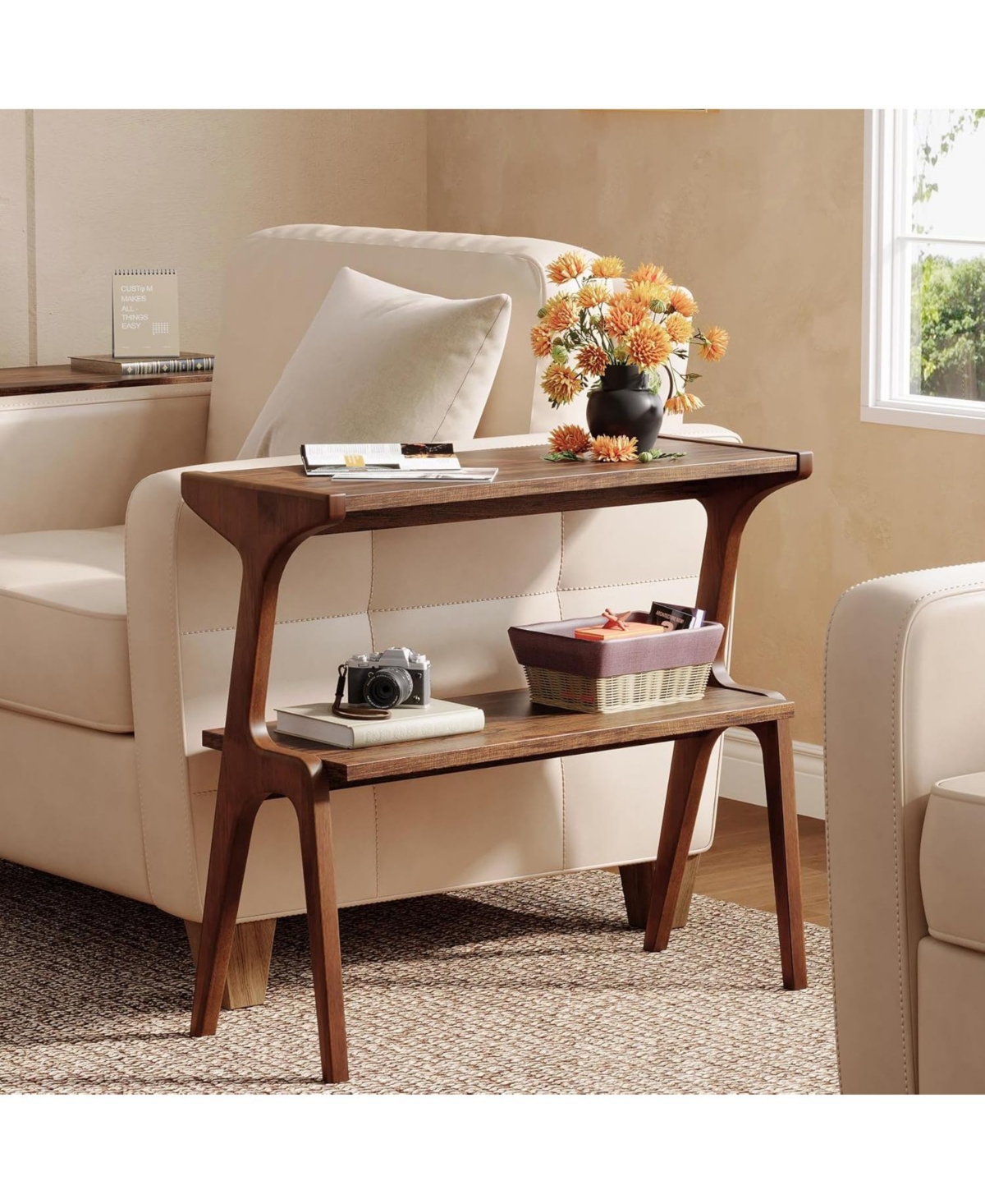 Tribesigns Solid Wood End Table, Slim Bedside Table for Small Spaces - Rustic brown