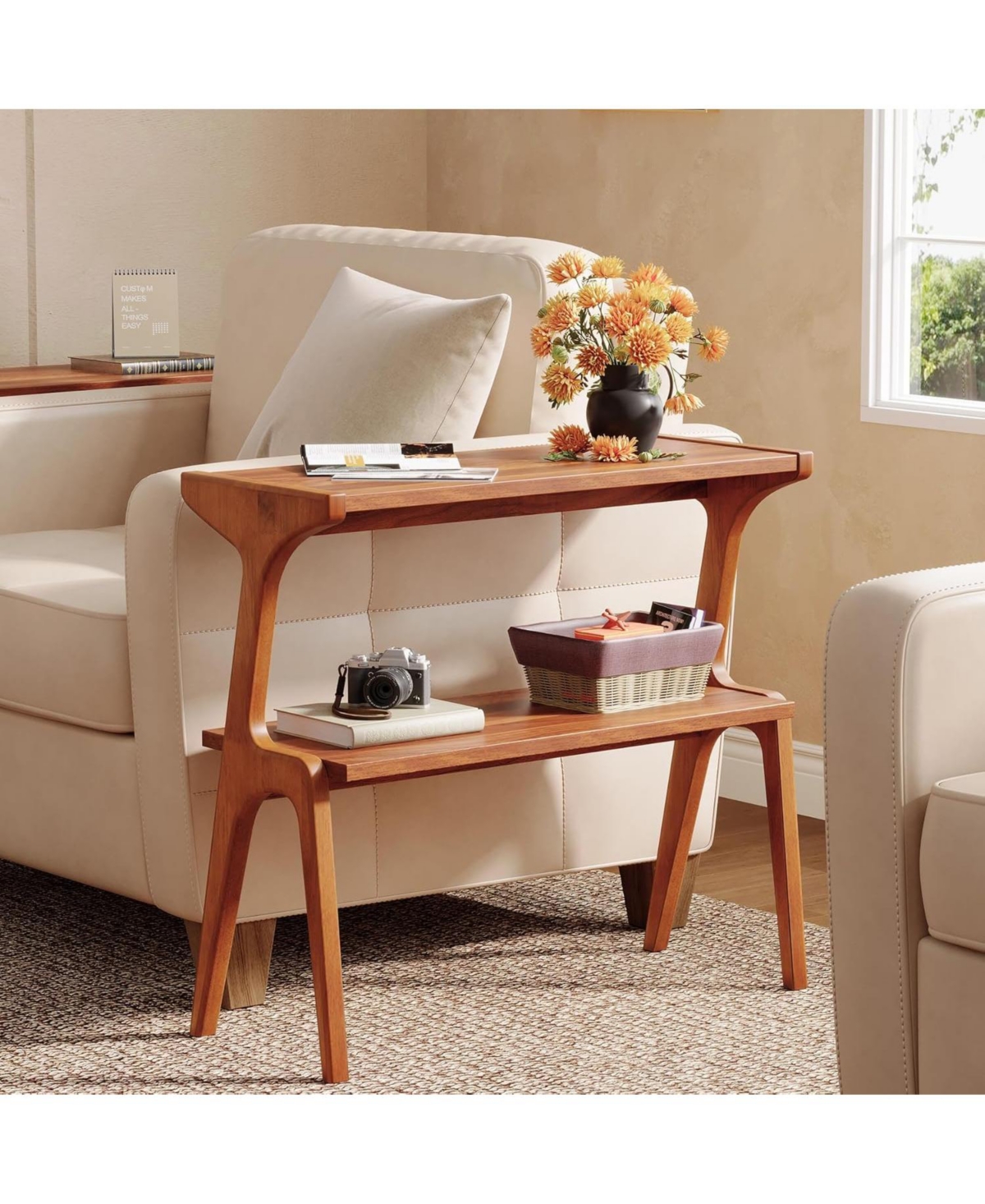 Tribesigns Solid Wood End Table, Slim Bedside Table for Small Spaces - Cherry