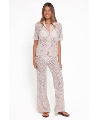 Women's Briony Collared Button-Down Wide-Leg Top and Pants, 2-Piece Set