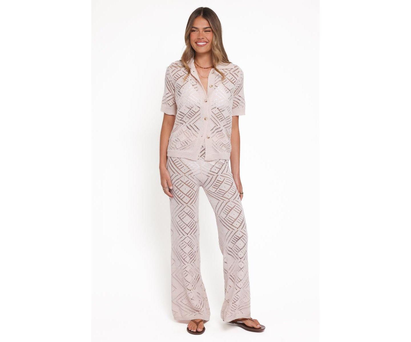 Женский комплект Petal and Pup Briony Collared Button-Down Wide-Leg Top and Pants, 2-Piece Set, цвет: Кремовый — фото 1