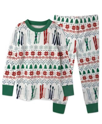 Boys' and Girls' 4-16 Fair Isle Ski Long-Sleeve Cotton Top and Pants, 2-Piece Pajamas