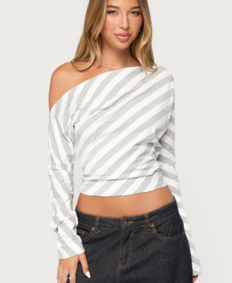 Women's Gaira Off-The-Shoulder Long-Sleeve Striped Top
