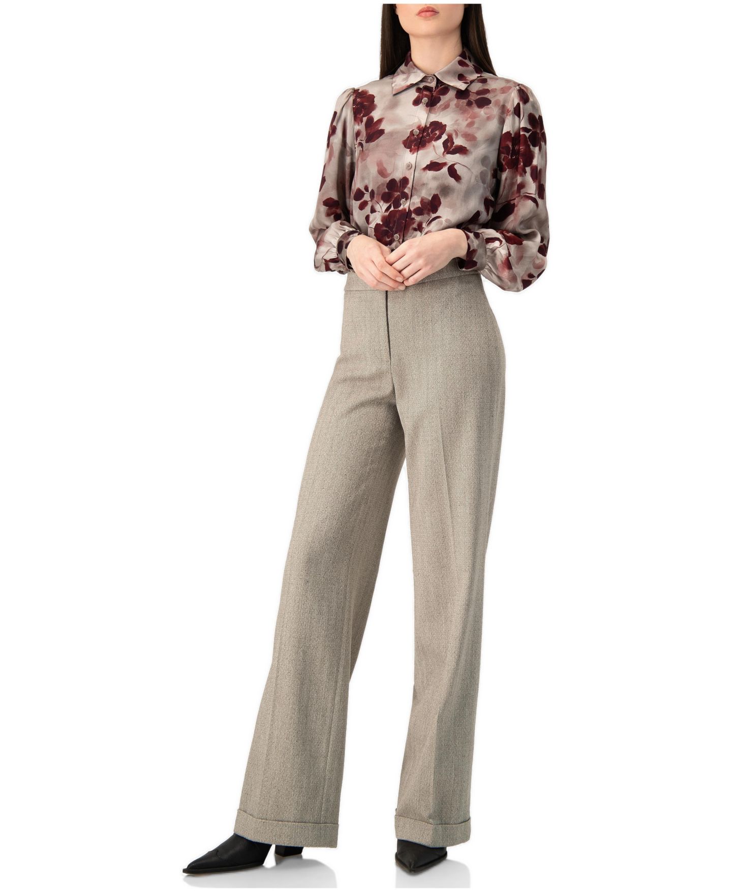 Женская блузка Ivonne Floral-Print Long-Sleeve Satin Button-Up, цвет: Серый — фото 3