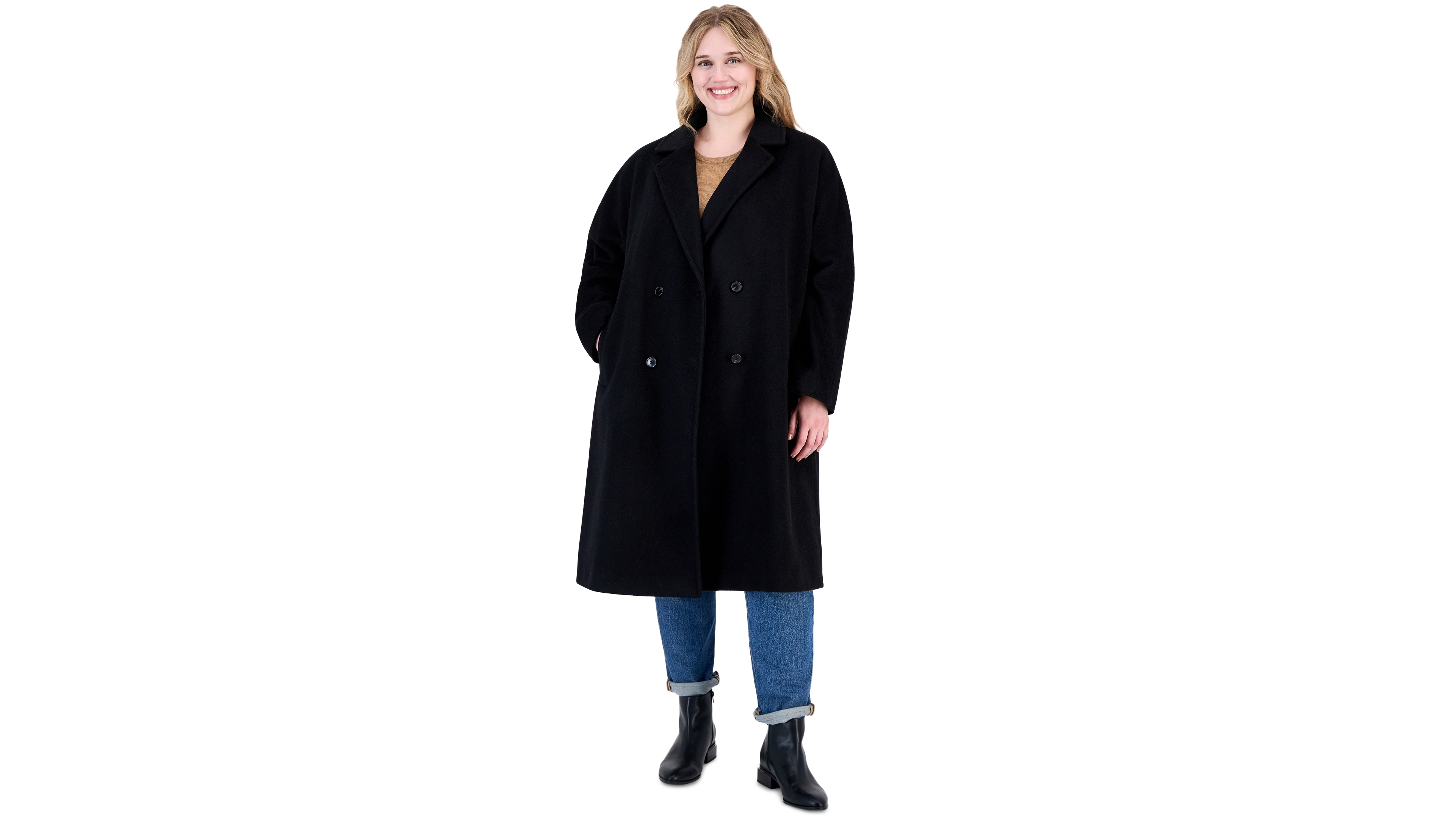 Calvin Klein Plus Double-Breasted Wool-Blend Notch Collar Coat
