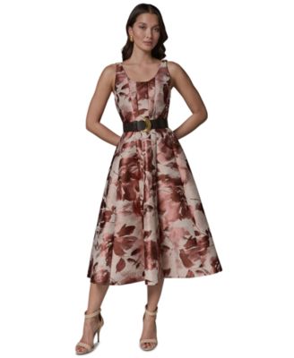 Women's Sleeveless Floral Jacquard Scoop Neck Midi A-Line Dress