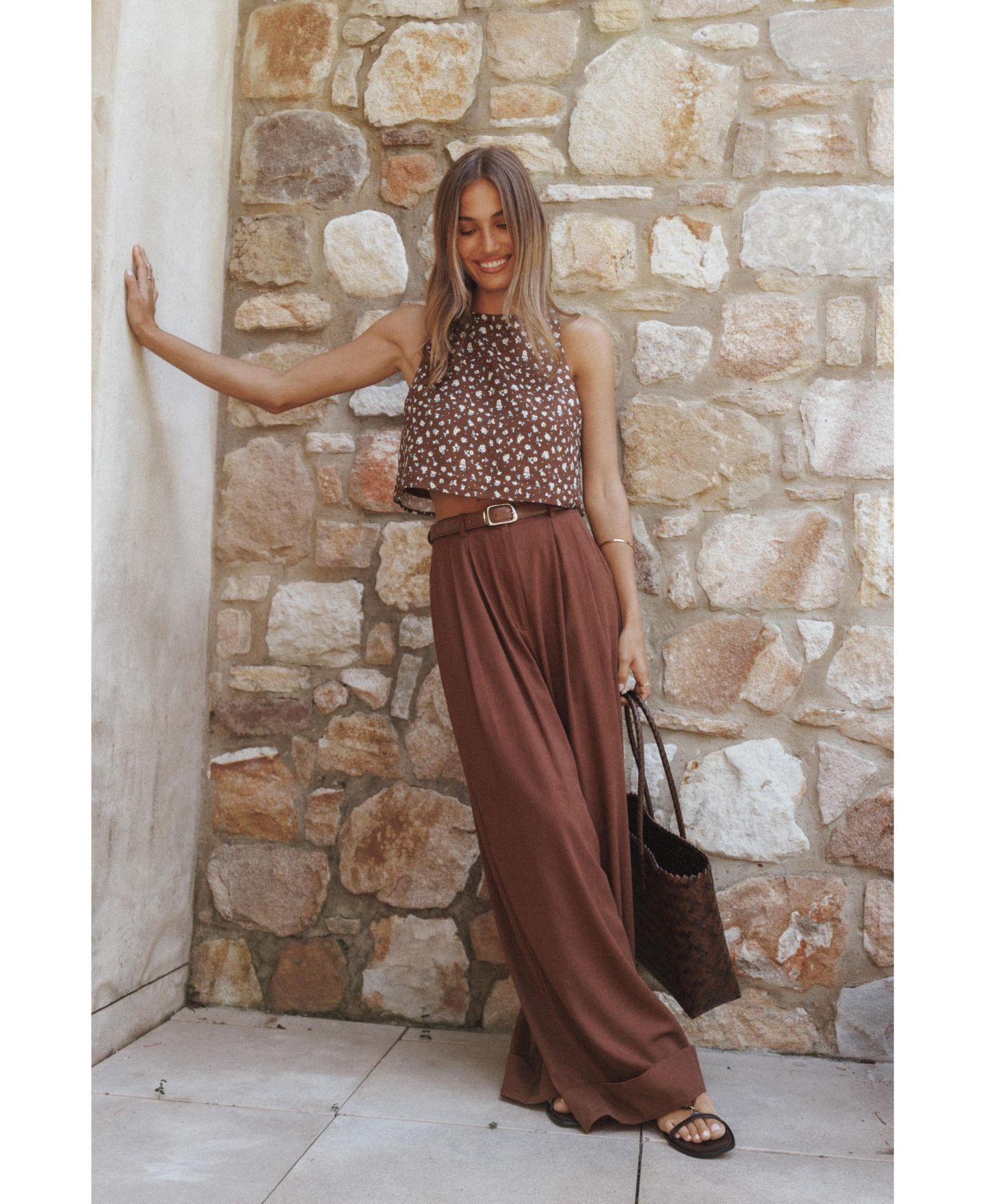 Женские брюки Petal and Pup Elinor High-Rise Wide-Leg Cuffed Linen-Blend, цвет: Коричневый — фото 6