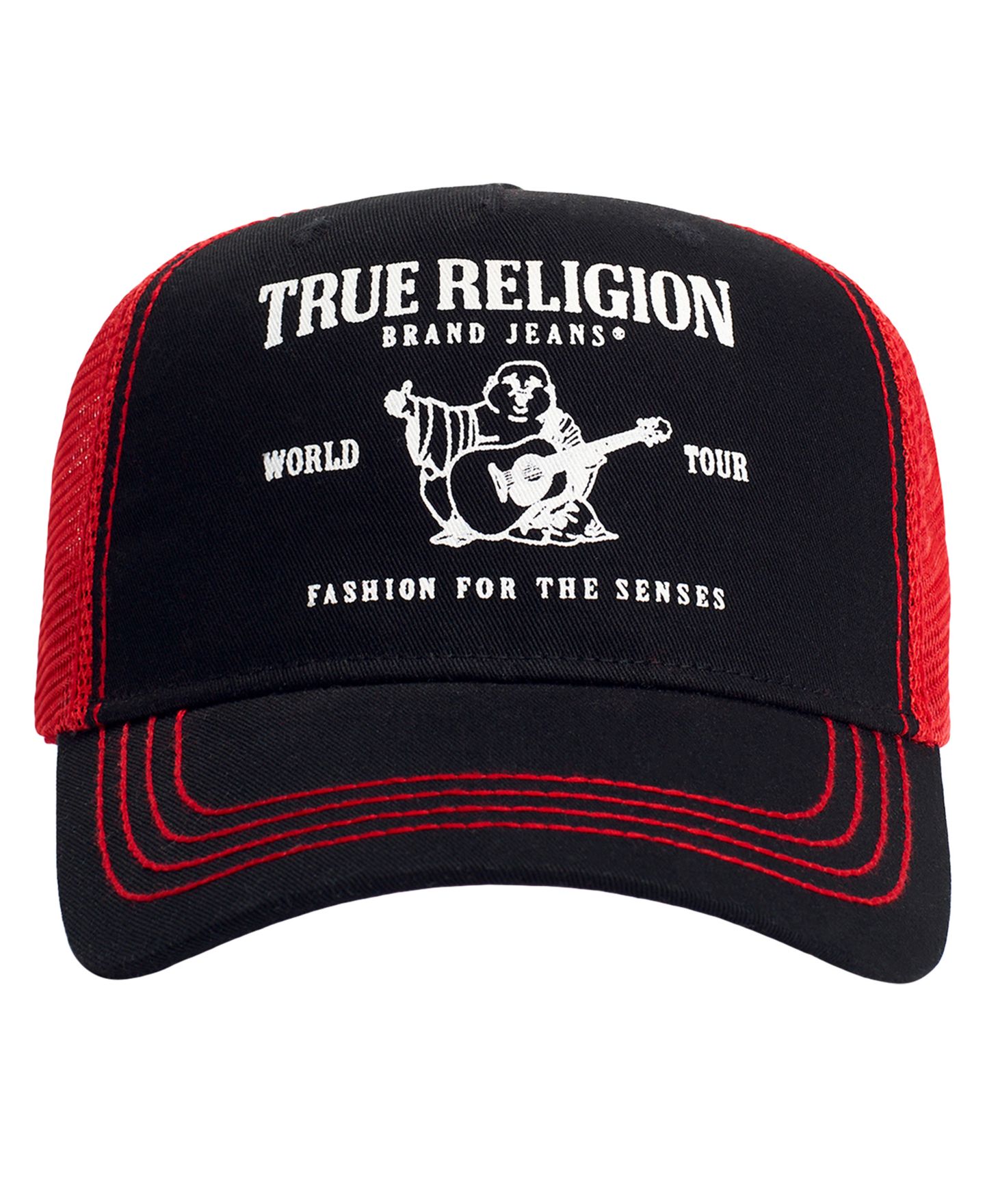Мужская кепка True Religion Color-Block Snapback Trucker Hat, цвет: Чёрный / Красный — фото 1