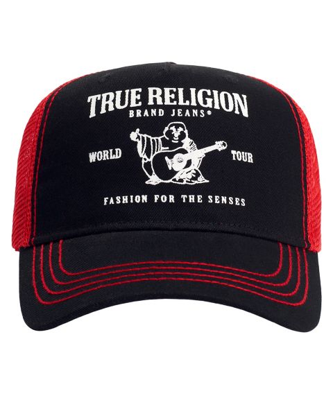 Мужская кепка True Religion Color-Block Snapback Trucker Hat, цвет: Чёрный / Красный