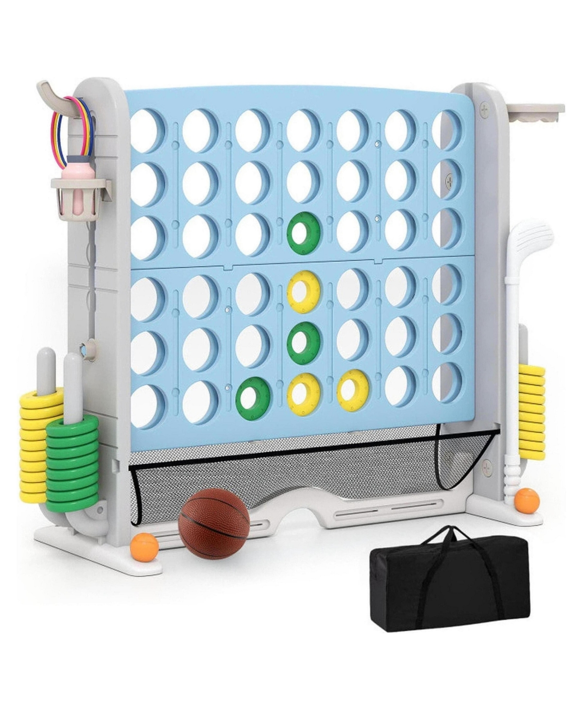 Sugift Toss and Score Jumbo 4-in-1 Adjustable-Height Outdoor Game Set, 40.5" x 15.5" x 32.5"-38.5", Ages 6+ - Blue