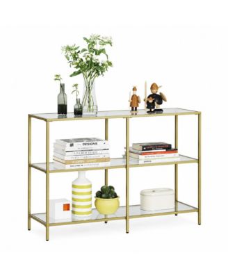 39.4 Inch Glass Console Table with 3 Shelves and Steel Frame
