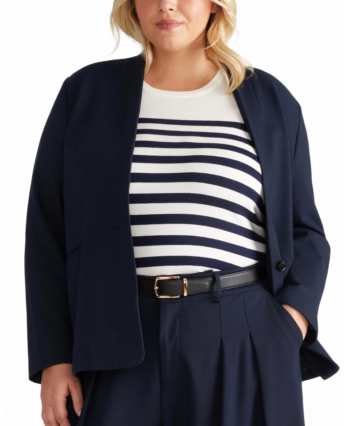 Universal Standard Plus Size Lennox Collarless Ponte Blazer - Navy