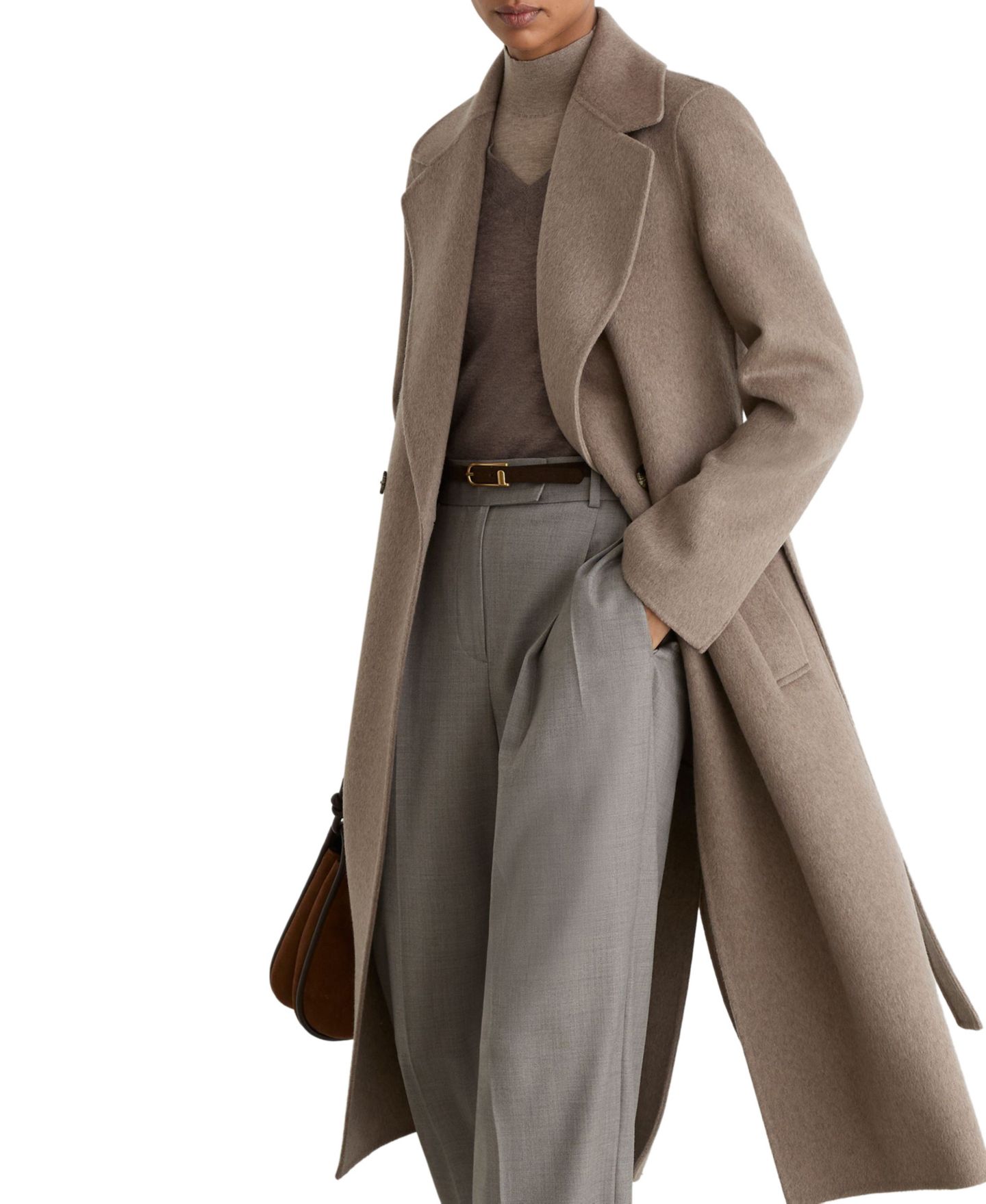 Женское пальто REISS Petite Lucia Double-Breasted Wool-Blend Wrap, цвет: Нейтральный меланжевый — фото 3