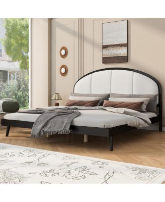 King Size Upholstered Platform Bed Frame with Linen Headboard