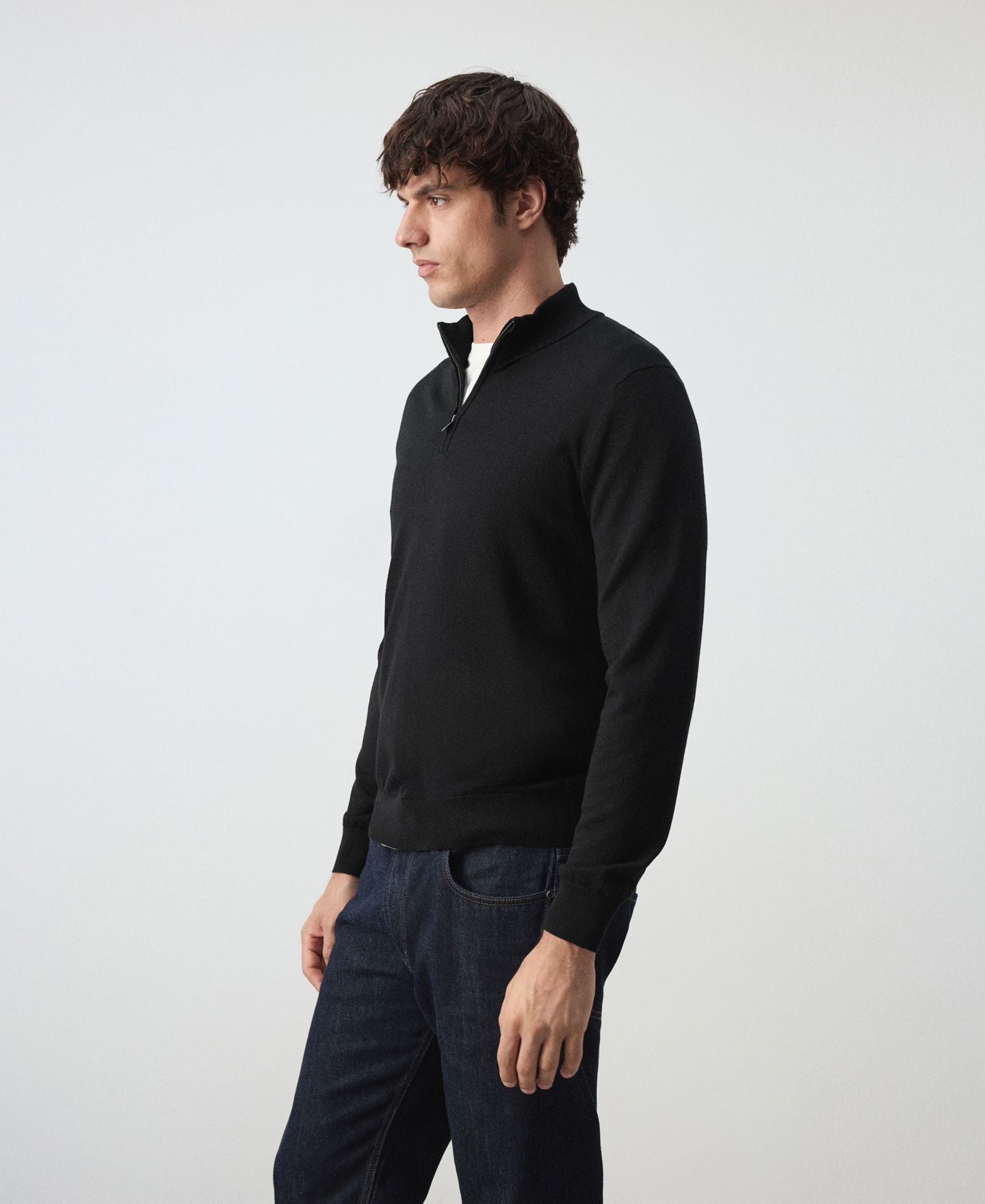 Мужской свитер Mango Willyp Quarter-Zip Mock Neck Wool, цвет: Чёрный — фото 2