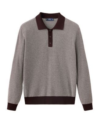Men's Mapu-I Long Sleeve Fine Knit Print Polo Shirt