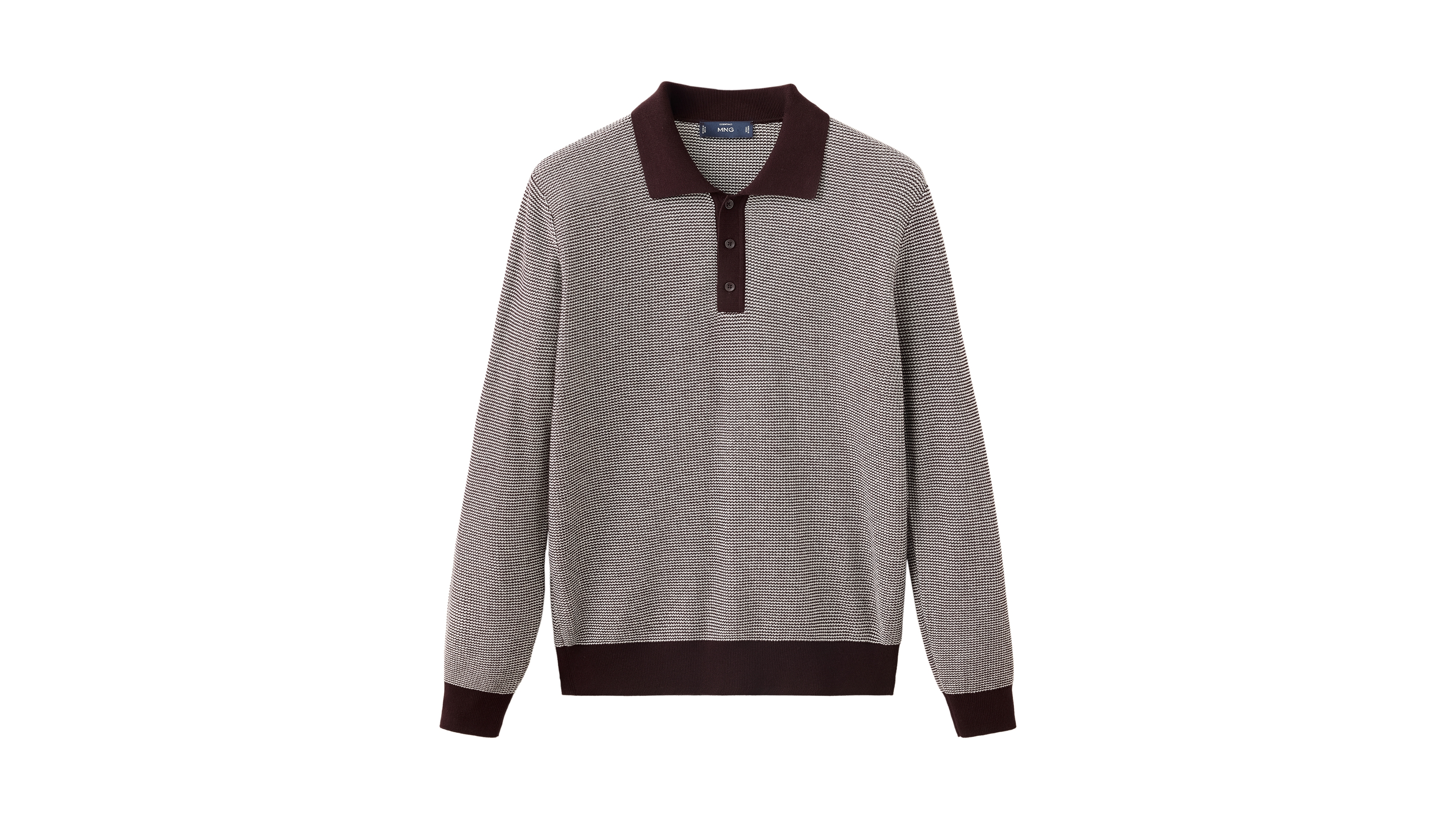 Mango Men's Mapu-i Long Sleeve Fine Knit Print Polo Shirt
