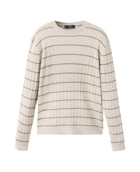 Мужской свитер Mango Marsr Cable-Knit Striped Crewneck, цвет: Светлый пастельный серый