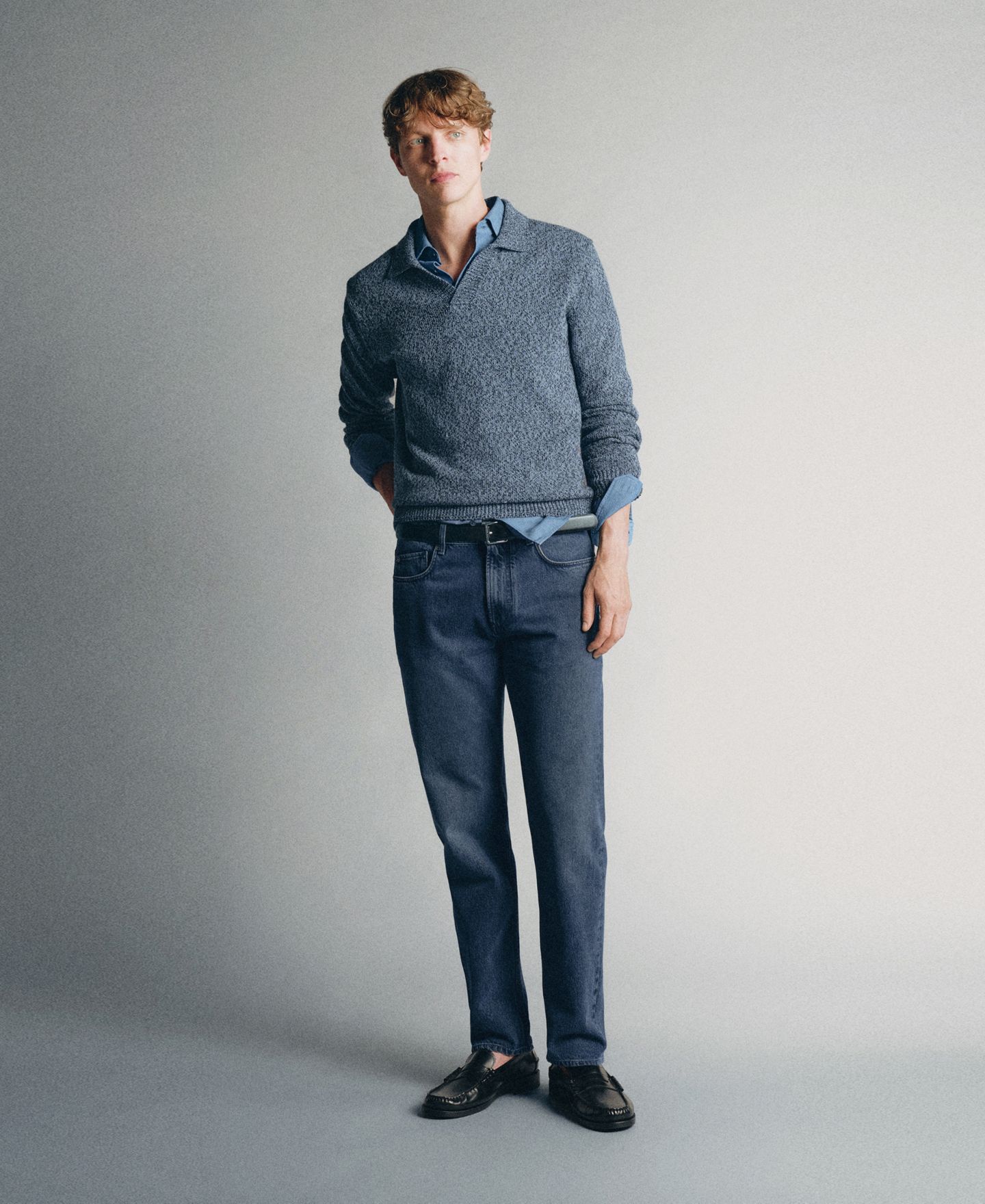 Мужской свитер Mango Polo Cactus Chunky Knit Long-Sleeve, цвет: Индиго синий — фото 8